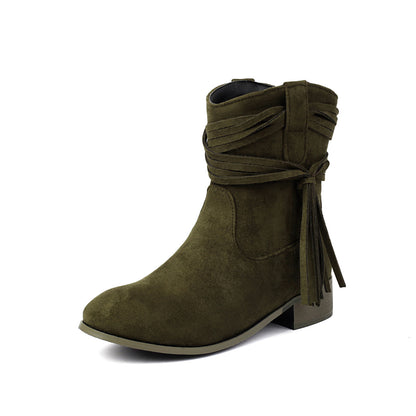 Bottines Daim Franges & Nœud Croisé