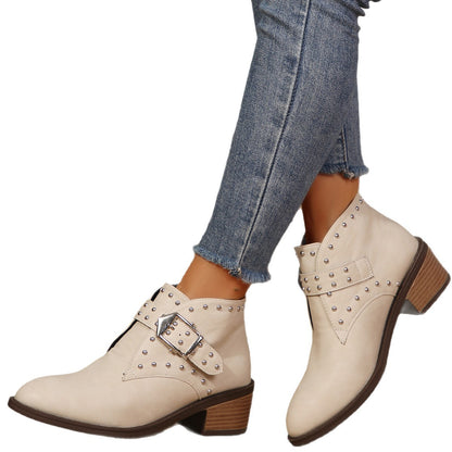 Bottines Clouées Style Western Boucle & Talon Bloc