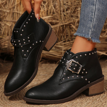 Bottines Clouées Style Western Boucle & Talon Bloc