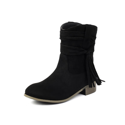 Bottines Daim Franges & Nœud Croisé