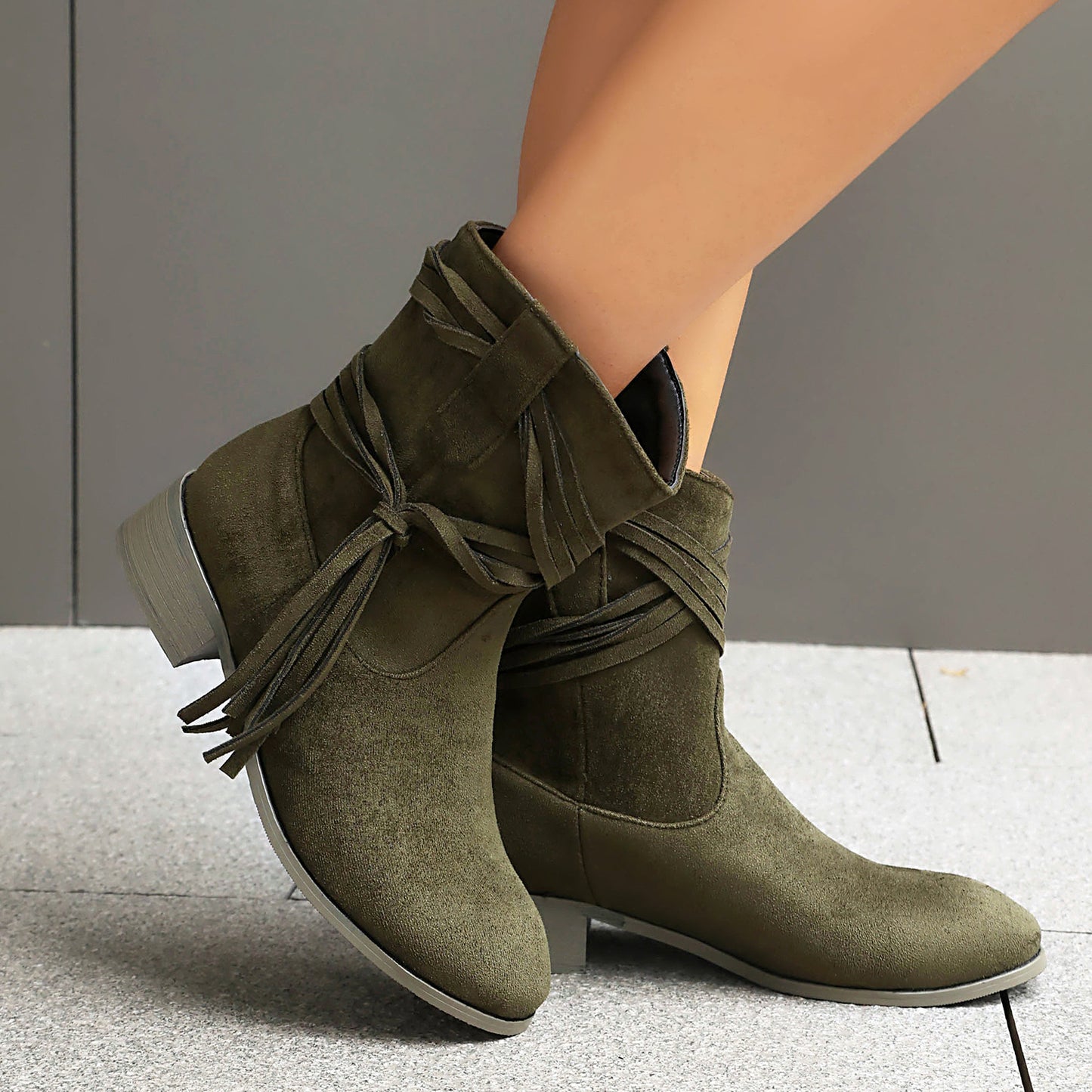 Bottines Daim Franges & Nœud Croisé