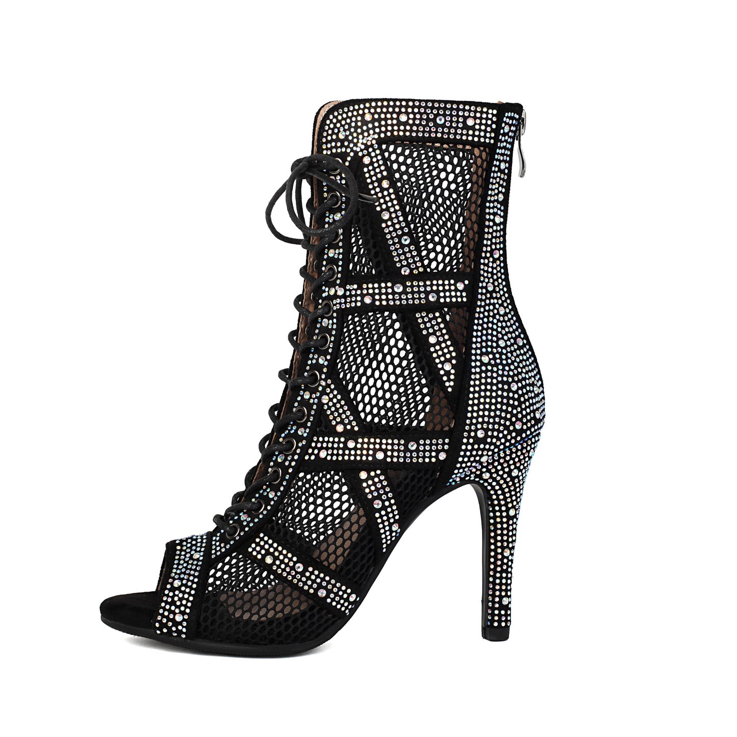 Bottines Bijoux à Talons Hauts – Bottines Lacées en Strass et