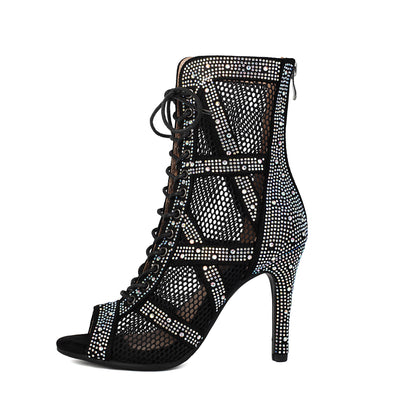 Bottines Bijoux à Talons Hauts – Bottines Lacées en Strass et