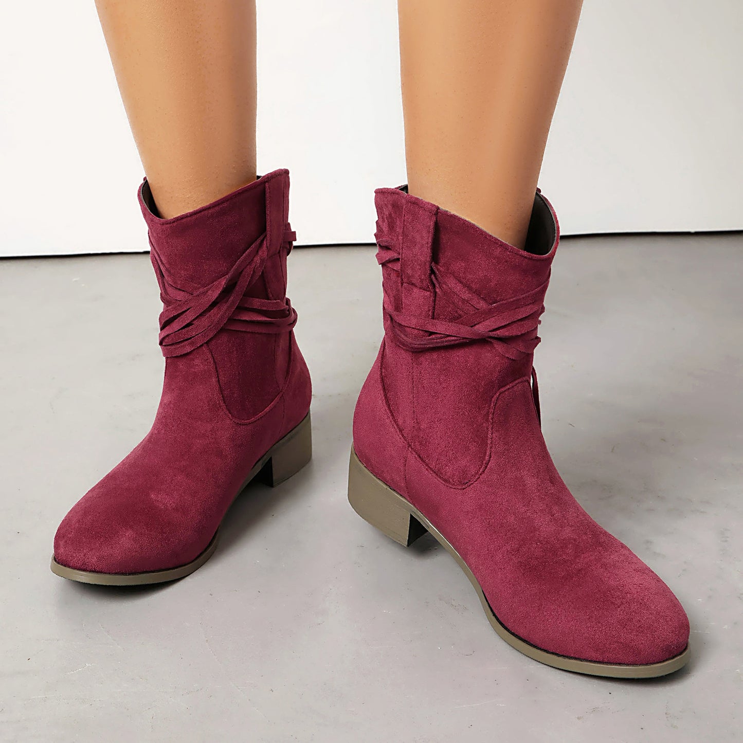 Bottines Daim Franges & Nœud Croisé