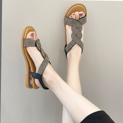Sandales Plates Tressées Style Gladiateur – Nu-pieds Bohème
