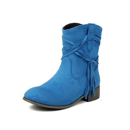 Bottines Daim Franges & Nœud Croisé