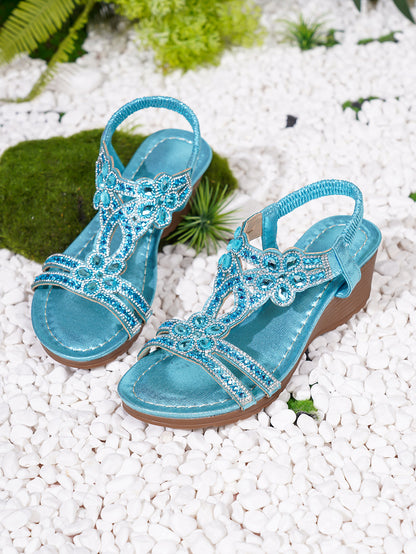 Sandales à Talons Compensés avec Cristaux – Élégance Brillante & Grand Confort