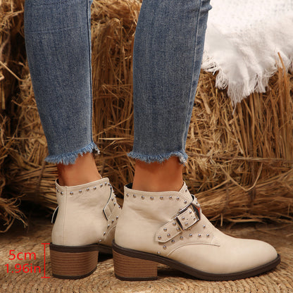 Bottines Clouées Style Western Boucle & Talon Bloc