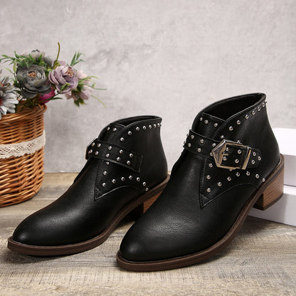 Bottines Clouées Style Western Boucle & Talon Bloc