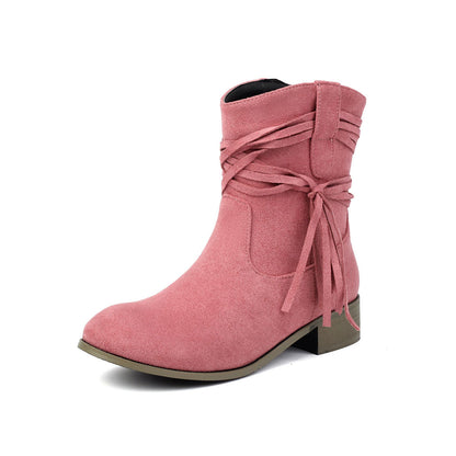 Bottines Daim Franges & Nœud Croisé