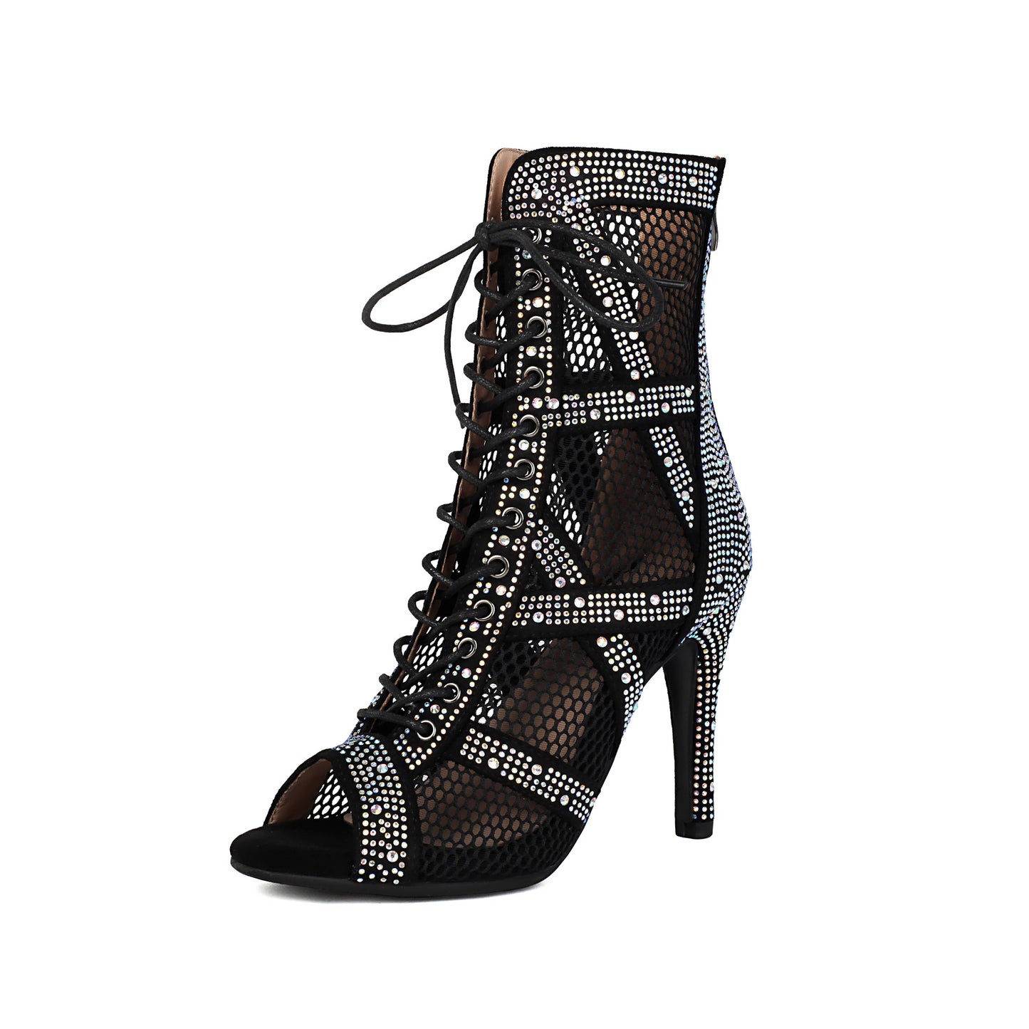 Bottines Bijoux à Talons Hauts – Bottines Lacées en Strass et