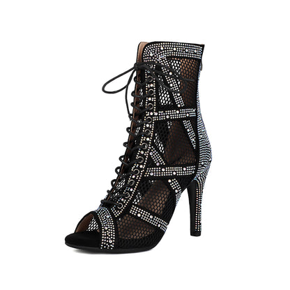 Bottines Bijoux à Talons Hauts – Bottines Lacées en Strass et